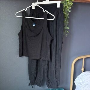 Old Navy Black Linen Square Neck Sleeveless Crop Top and Jogger Set